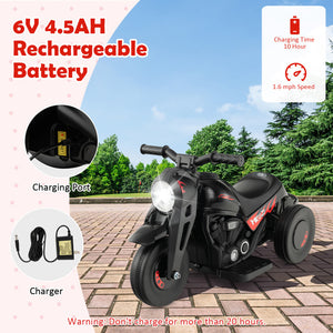 6V Kids Electric Ride-On Motorcycle with Bubble Maker, Music, and LED Lights