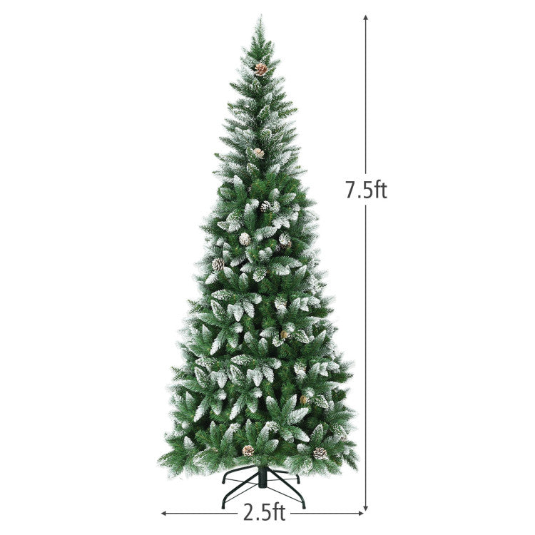 7.5-foot artificial Christmas tree with measurements on a white background