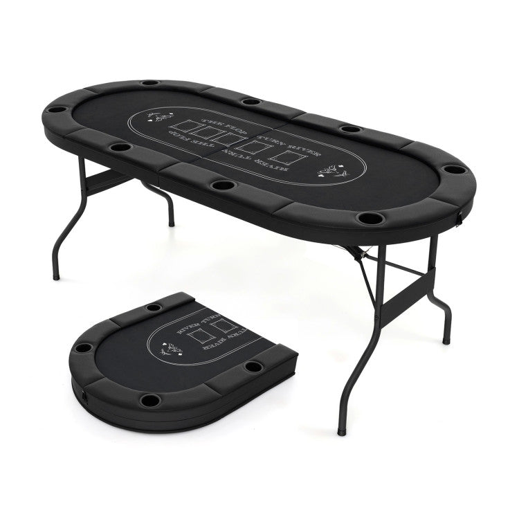 72-Inch Foldable Oval Poker Table for 8 Players - Portable Card Game Table