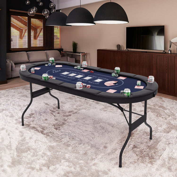 72-Inch Foldable Oval Poker Table for 8 Players - Portable Card Game Table