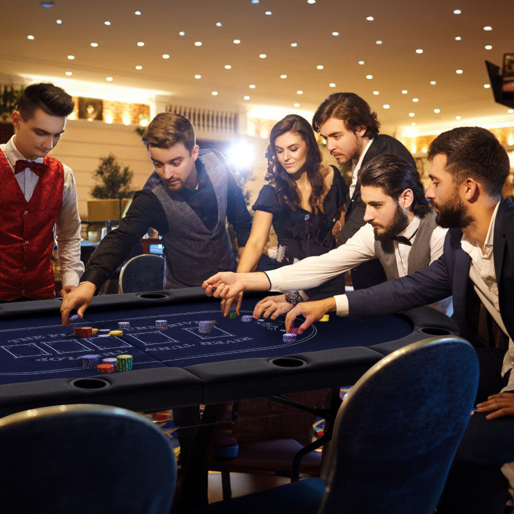 72-Inch Foldable Oval Poker Table for 8 Players - Portable Card Game Table