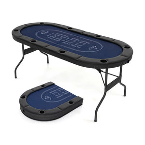 72-Inch Foldable Oval Poker Table for 8 Players - Portable Card Game Table