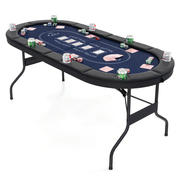 72-Inch Foldable Oval Poker Table for 8 Players - Portable Card Game Table