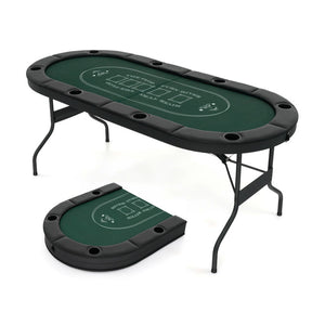 72-Inch Foldable Oval Poker Table for 8 Players - Portable Card Game Table