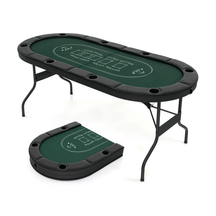 72-Inch Foldable Oval Poker Table for 8 Players - Portable Card Game Table