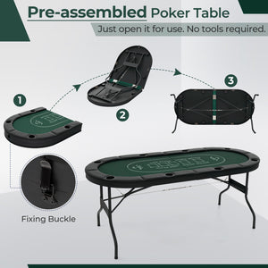 72-Inch Foldable Oval Poker Table for 8 Players - Portable Card Game Table