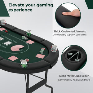72-Inch Foldable Oval Poker Table for 8 Players - Portable Card Game Table
