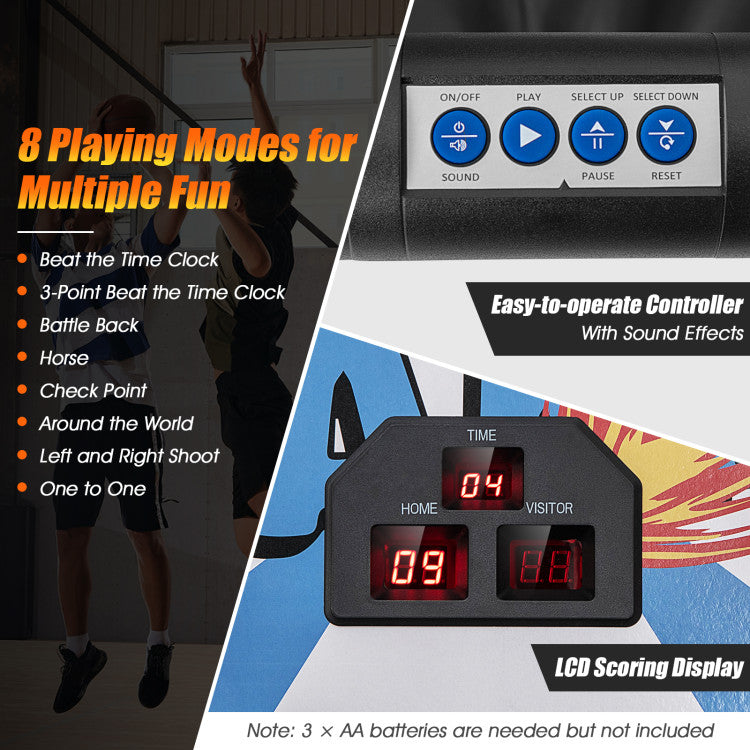 Indoor basketball arcade game with 8 game modes for family and friends