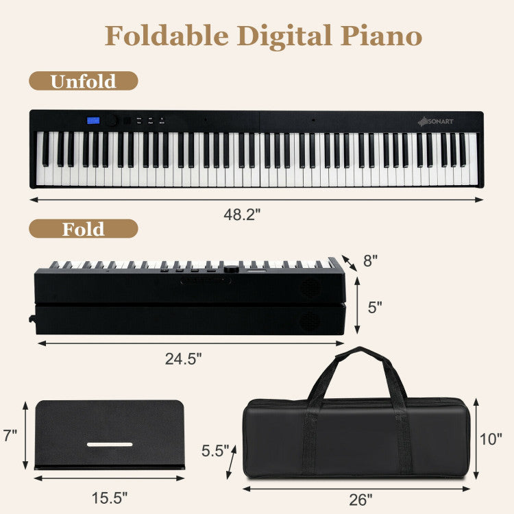 88-Key Foldable Digital Piano with MIDI, Bluetooth Connectivity & Portable Design