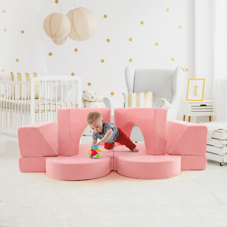 8-Piece Kids Modular Play Sofa with Removable Covers for Playroom & Bedroom Furniture