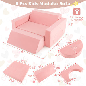 8-Piece Kids Modular Play Sofa with Removable Covers for Playroom & Bedroom Furniture