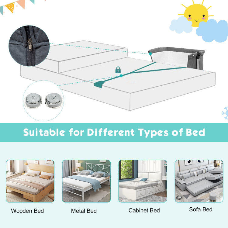 Adjustable Height Baby Side Crib with Music Box, Toys & Attachable Bedside Sleeper