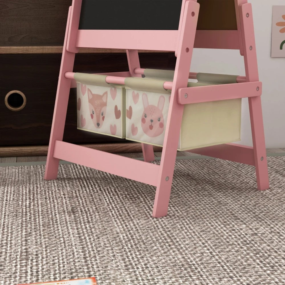 Adjustable Kids Art Easel with Paper Roll, Magnetic Whiteboard, Chalkboard and Storage