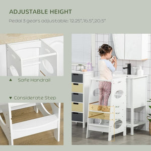 Adjustable Kids Kitchen Stool – White Counter Step Stool for Toddlers