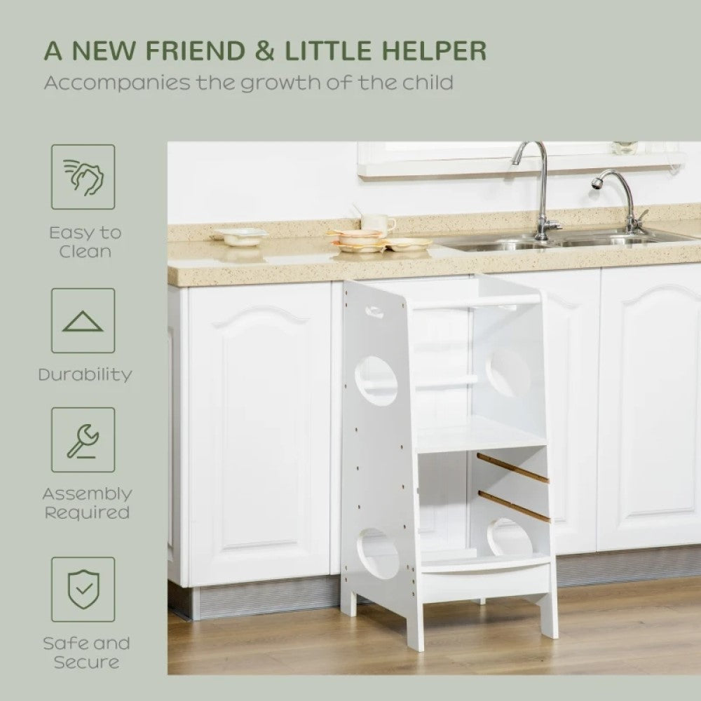 Adjustable Kids Kitchen Stool – White Counter Step Stool for Toddlers