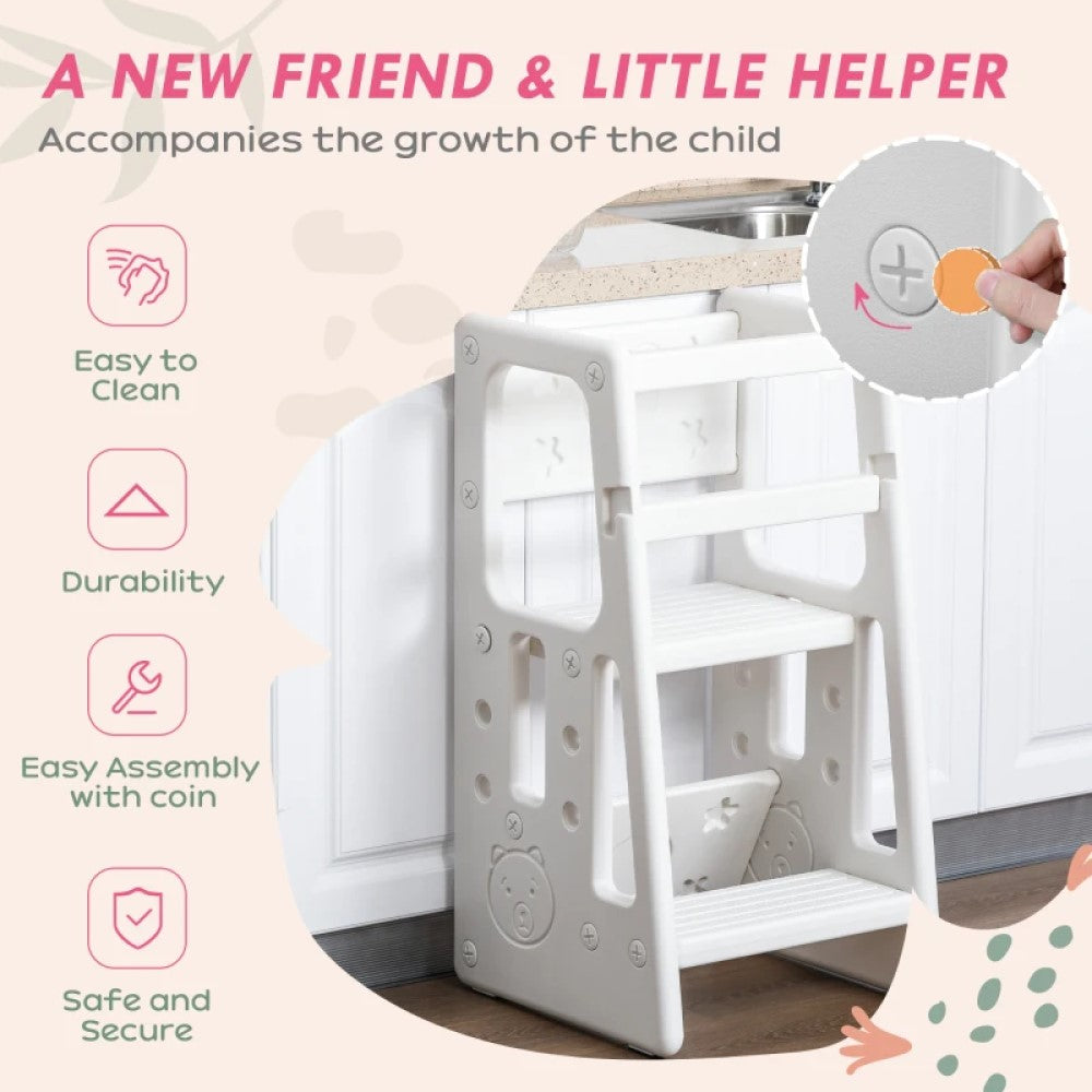 Adjustable Toddler Tower Kitchen Step Stool Helper with Anti-Slip Mat for Kitchen and Bathroom