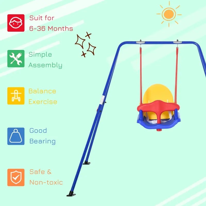 Baby Swing Set for Backyard and Indoor, Metal Frame with Harness for Kids 6-36 Months