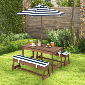 Kids Picnic Table Set with Cushions & Height Adjustable Umbrella - Outdoor Fun