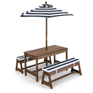 Kids Picnic Table Set with Cushions & Height Adjustable Umbrella - Outdoor Fun