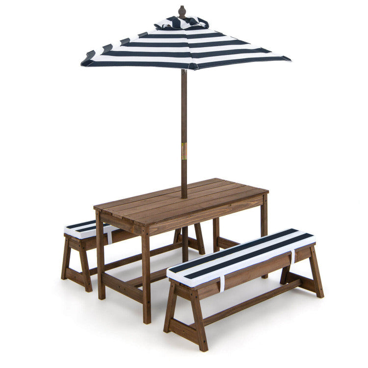 Kids Picnic Table Set with Cushions & Height Adjustable Umbrella - Outdoor Fun