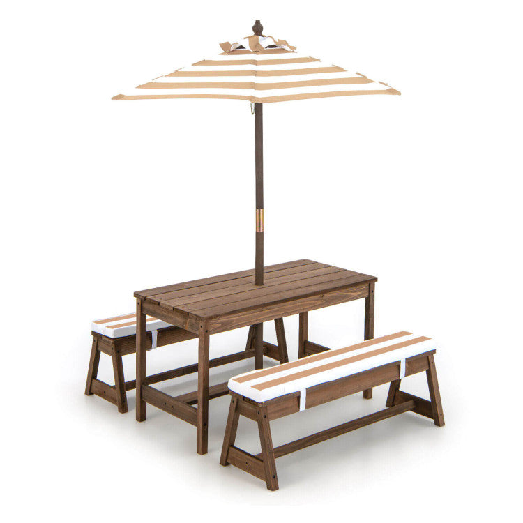 Kids Picnic Table Set with Cushions & Height Adjustable Umbrella - Outdoor Fun