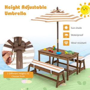Kids Picnic Table Set with Cushions & Height Adjustable Umbrella - Outdoor Fun