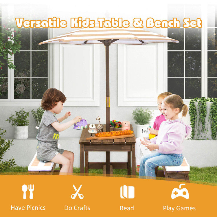 Kids Picnic Table Set with Cushions & Height Adjustable Umbrella - Outdoor Fun