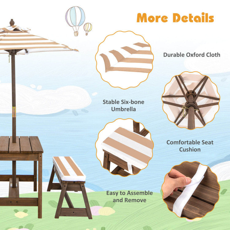 Kids Picnic Table Set with Cushions & Height Adjustable Umbrella - Outdoor Fun