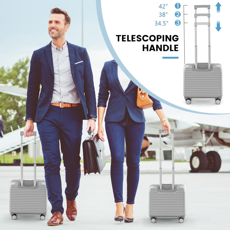 16" Underseat Carry-On Luggage with Spinner Wheels & Laptop Compartment for Travel