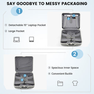 16" Underseat Carry-On Luggage with Spinner Wheels & Laptop Compartment for Travel