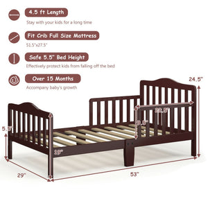 Classic Wood Toddler Bed Frame with Safety Guardrails – Sturdy Design for Kids' Comfort