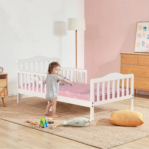 Classic Wood Toddler Bed Frame with Safety Guardrails – Sturdy Design for Kids' Comfort