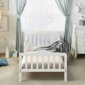Classic Wood Toddler Bed Frame with Safety Guardrails – Sturdy Design for Kids' Comfort
