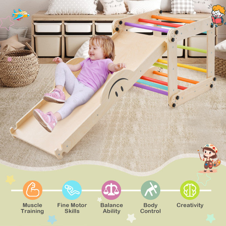 Indoor Climbing Triangle Ladder Toy with Reversible Ramp | Kids' Jungle Gym Set