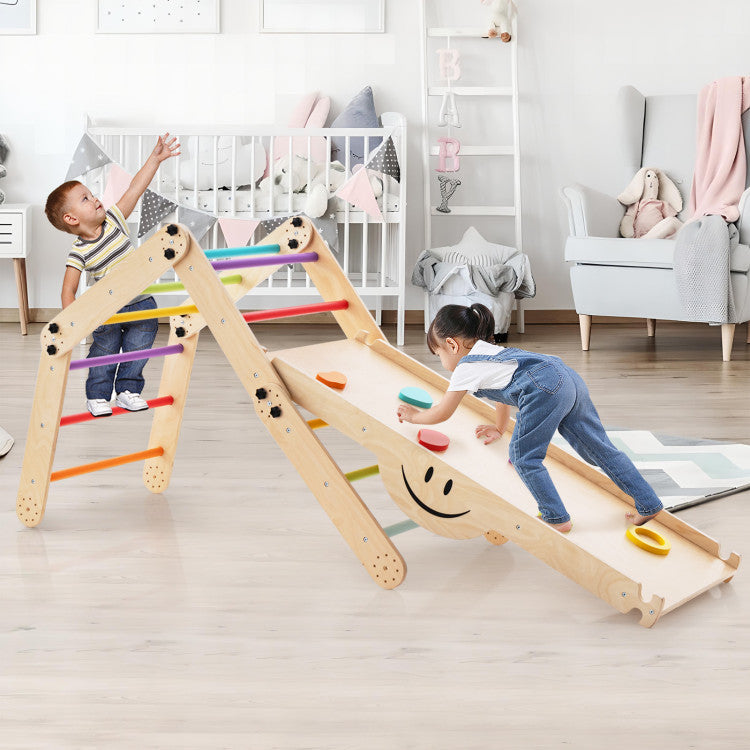 Indoor Climbing Triangle Ladder Toy with Reversible Ramp | Kids' Jungle Gym Set