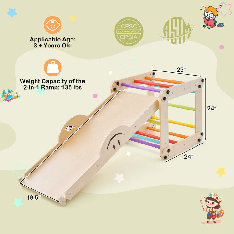 Indoor Climbing Triangle Ladder Toy with Reversible Ramp | Kids' Jungle Gym Set