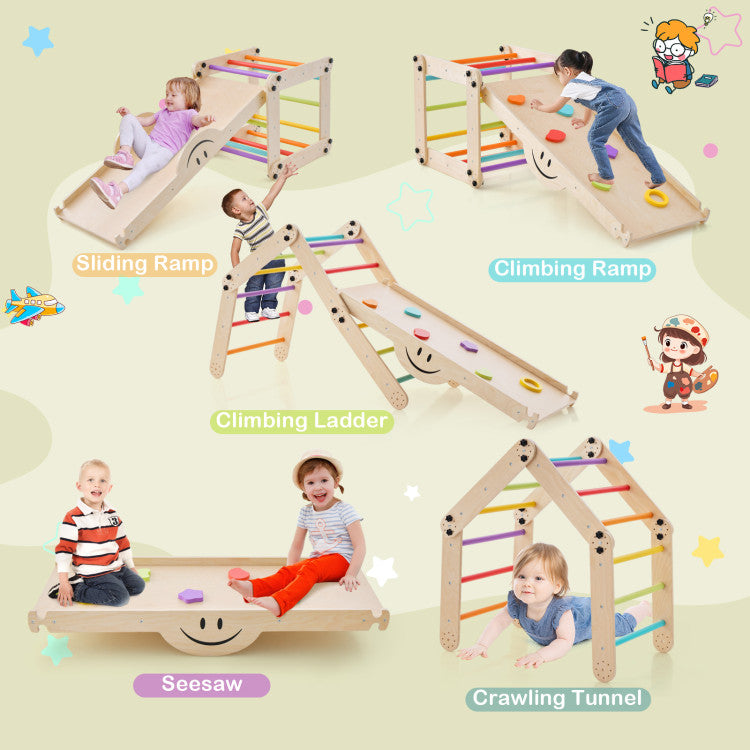 Indoor Climbing Triangle Ladder Toy with Reversible Ramp | Kids' Jungle Gym Set