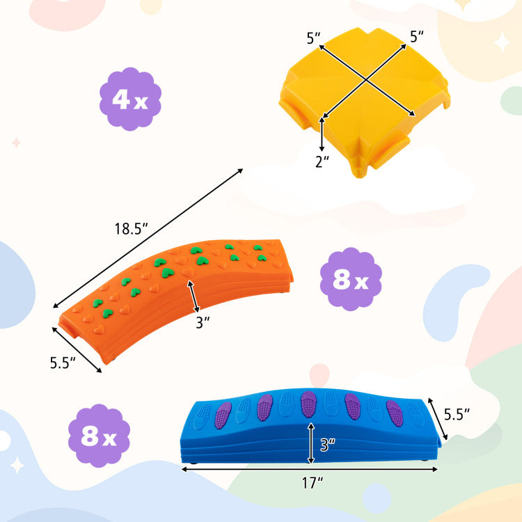 Colorful Kids Wavy Balance Beam with Textured Surface & Non-Slip Foot Pads for Safe Play
