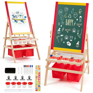 Double-Sided Flip-Over Kids Art Easel with Magnetic Chalkboard and Whiteboard