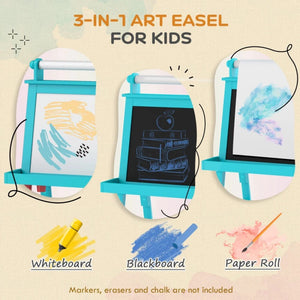 Double-Sided Kids Easel Standing Toddler Easel with Paper Roll, Magnetic Whiteboard and Chalkboard