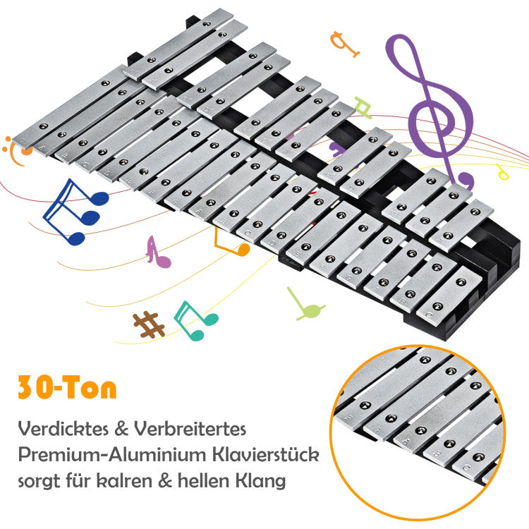 Foldable 30-Note Aluminum Glockenspiel Xylophone with Carry Bag - Portable and Durable