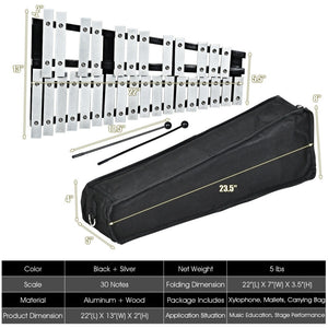 Foldable 30-Note Aluminum Glockenspiel Xylophone with Carry Bag - Portable and Durable