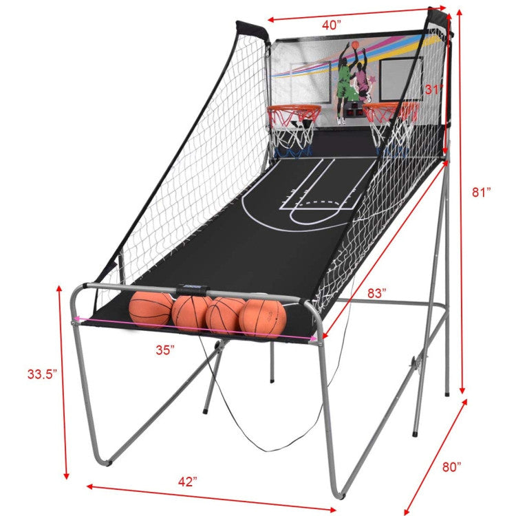 Foldable Double Electronic Basketball Game Set with 4 Balls for Indoor Fun