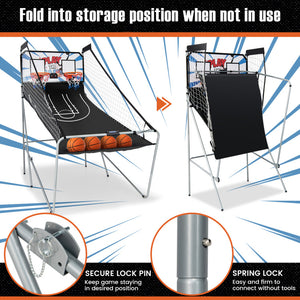 Foldable Dual Shot Basketball Arcade Game with Electronic Scoring for Kids