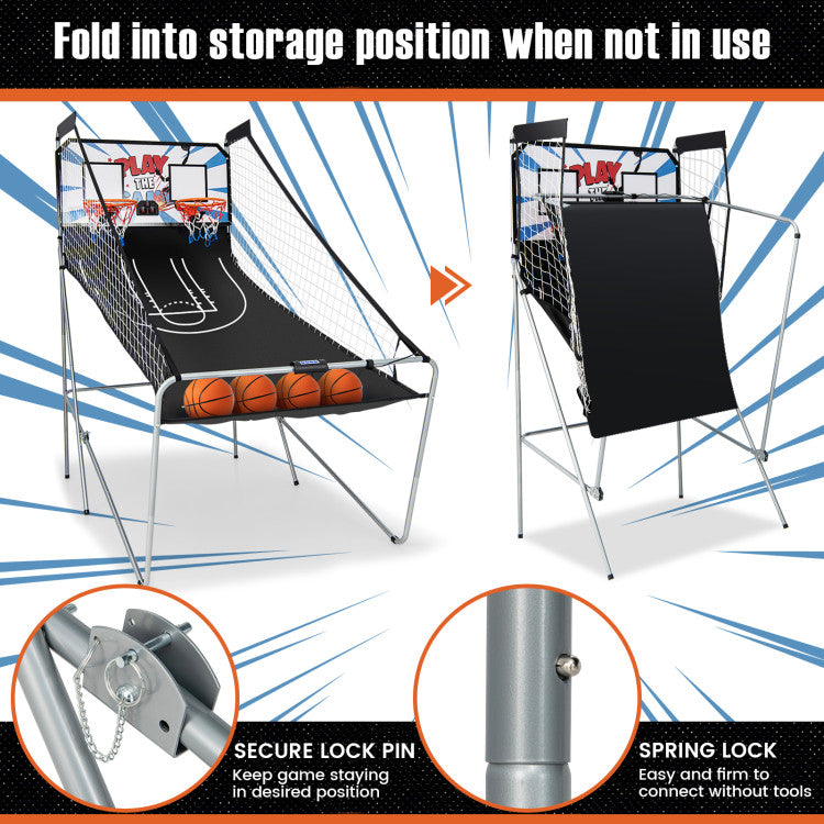 Foldable Dual Shot Basketball Arcade Game with Electronic Scoring for Kids