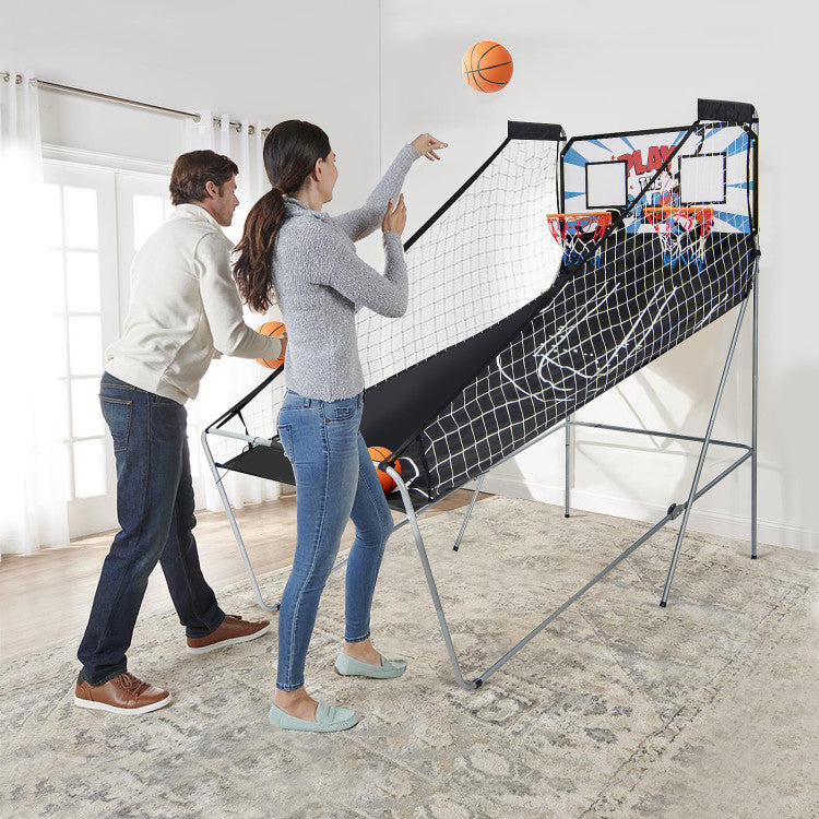 Foldable Dual Shot Basketball Arcade Game with Electronic Scoring for Kids