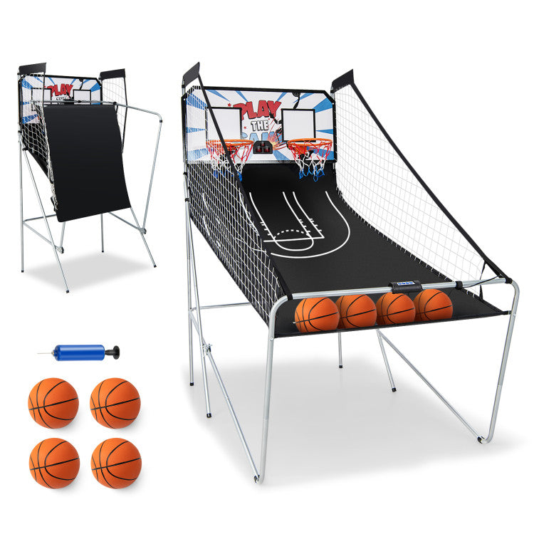 Foldable Dual Shot Basketball Arcade Game with Electronic Scoring for Kids