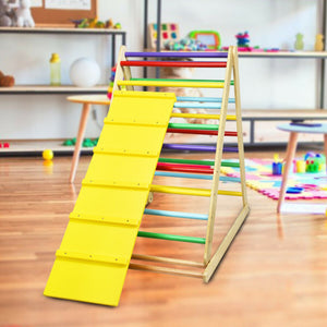 Foldable Wooden Triangle Climber with Reversible Ramp – Kids’ Activity Gym