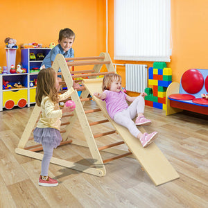 Foldable Wooden Triangle Climber with Reversible Ramp – Kids’ Activity Gym