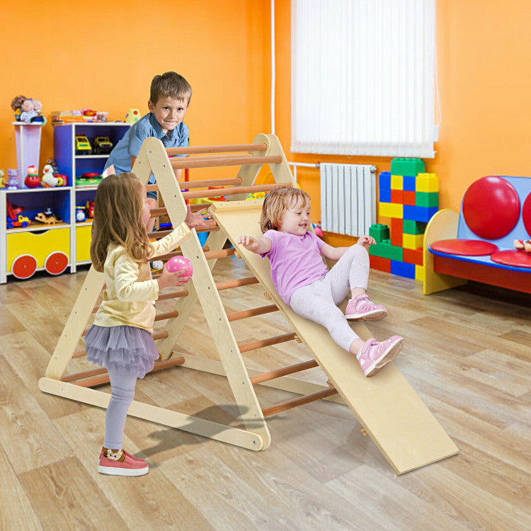 Foldable Wooden Triangle Climber with Reversible Ramp – Kids’ Activity Gym
